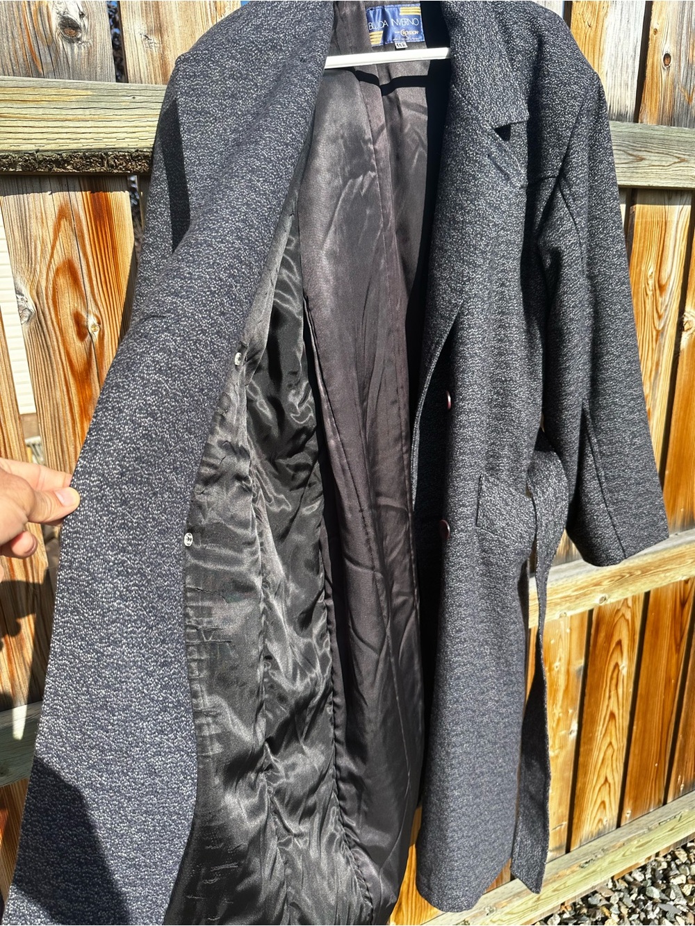 Vtg 80s Bluda Inverno Blue/Grey Tweed Wool Blend Long slouchy Overcoat Canada 44